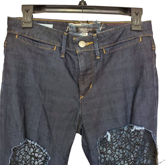 Lileth Couture Banana Republic Denim Lace & Mesh Jeans Pants One of a Kind - Picture 9 of 11
